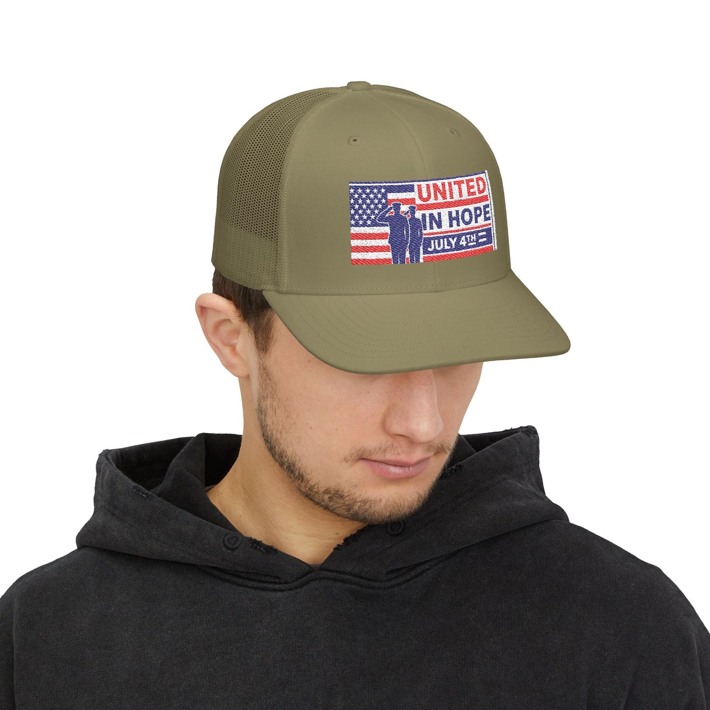 United in Hope – July 4th Patriotic Trucker Hat by NovaDesigns