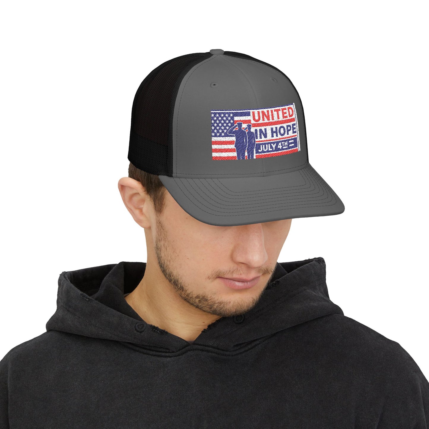 United in Hope – July 4th Patriotic Trucker Hat by NovaDesigns