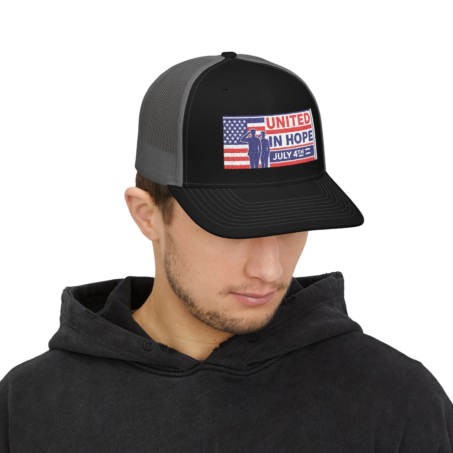 United in Hope – July 4th Patriotic Trucker Hat by NovaDesigns