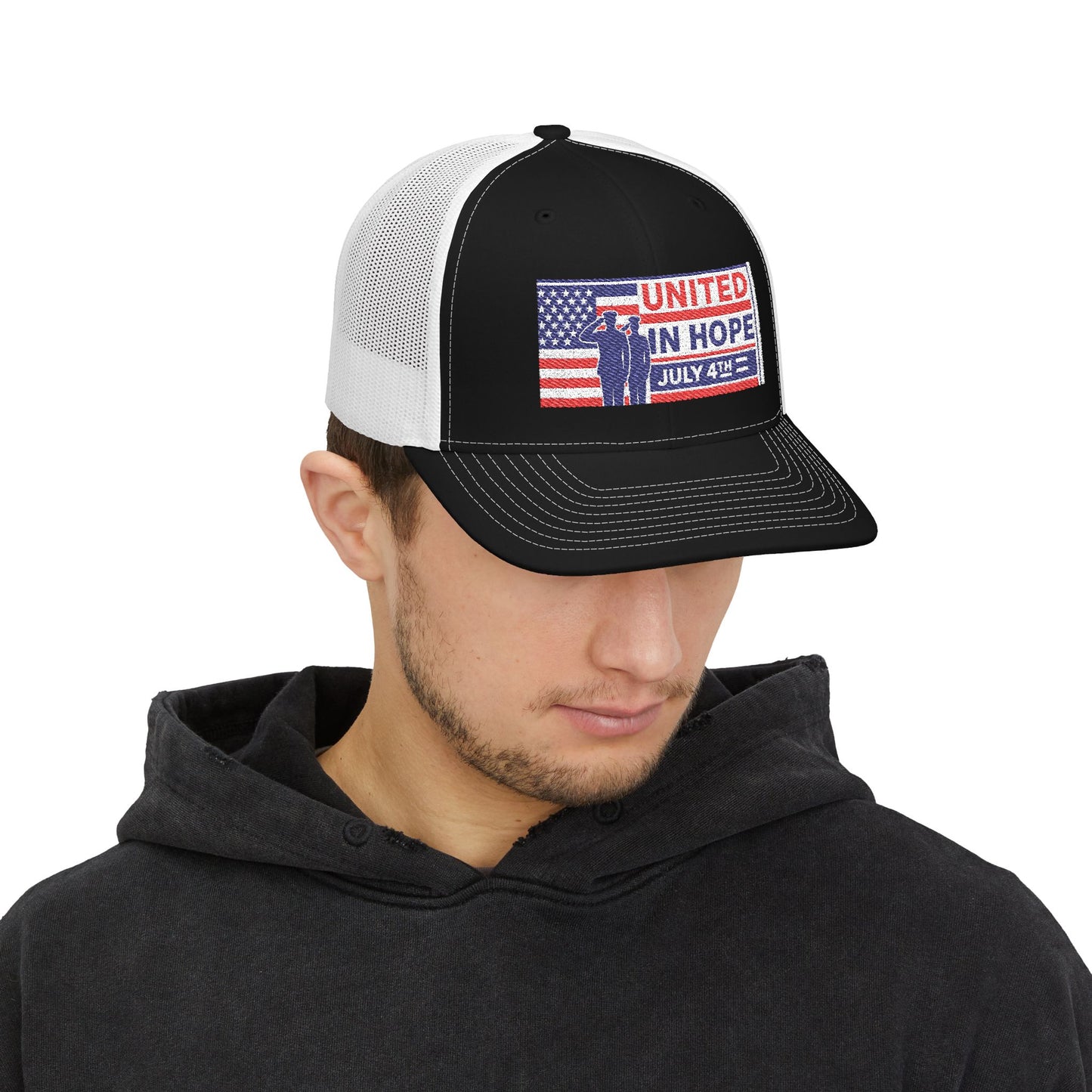 United in Hope – July 4th Patriotic Trucker Hat by NovaDesigns
